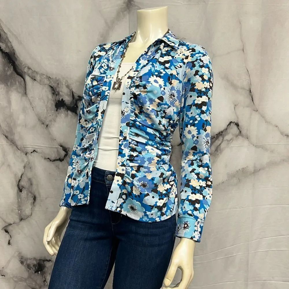 * Rails floral top blue brown cream, crunch detail